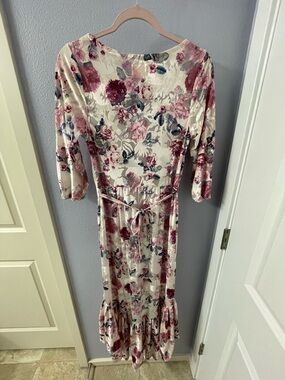 Joyfolie Cream Maxi Dress with Pink & Blue Floral Pattern